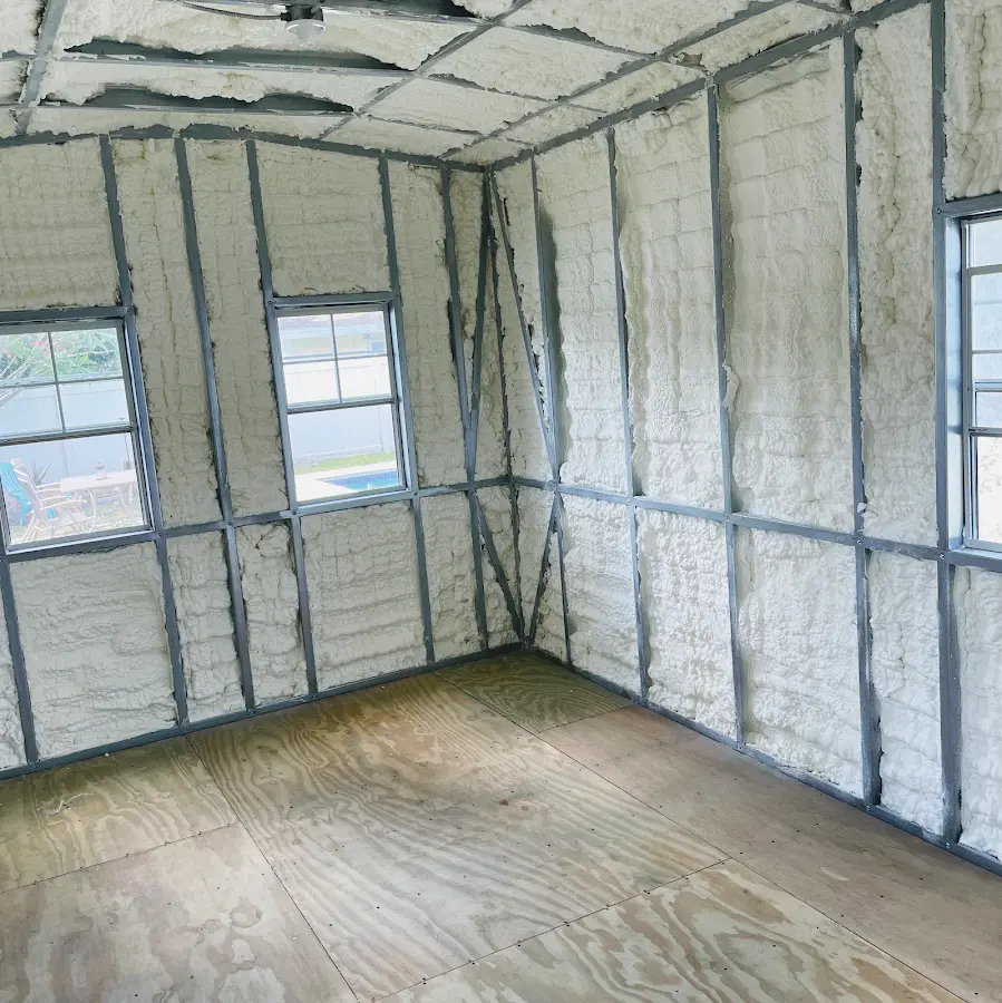 Closed-cell spray foam insulation applied to wall cavities in a residential project in Black Forest
